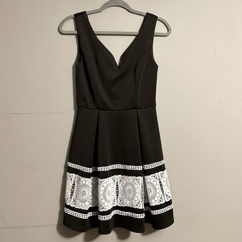 Francesca's Alya Embroidered A Line Dress Sz S Black White lace Career‎ Wedding